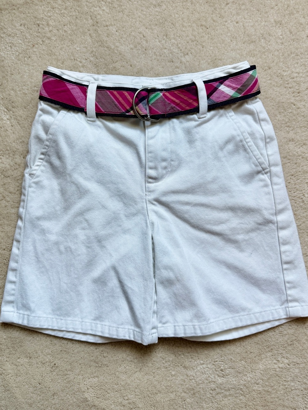 Janie and Jack Nautical White Shorts with Pink Navy Plaid Belt Size 2T